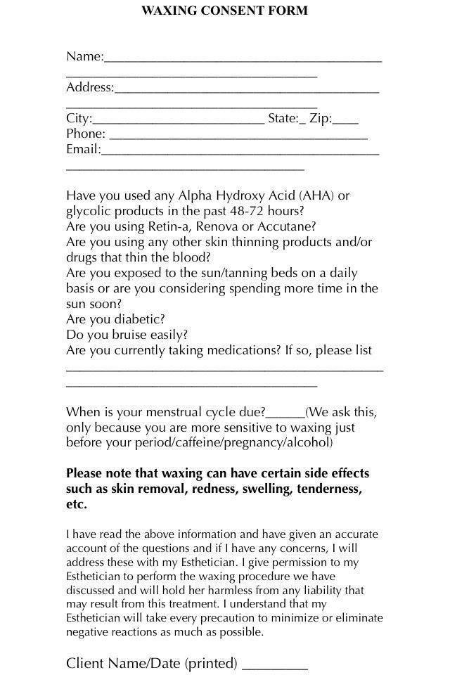 Waxing Consent Form